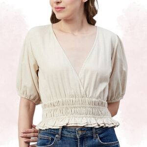Sim & Sam Linen Top With Puff Sleeves – Size Medium